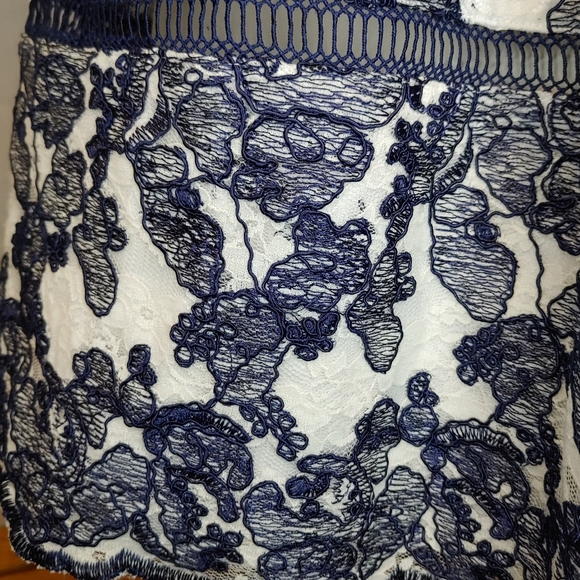 ELIZA J Navy Blue / White Embroidered Lace Formal Sleeveless Lined Dress Size 4P - Picture 4 of 14